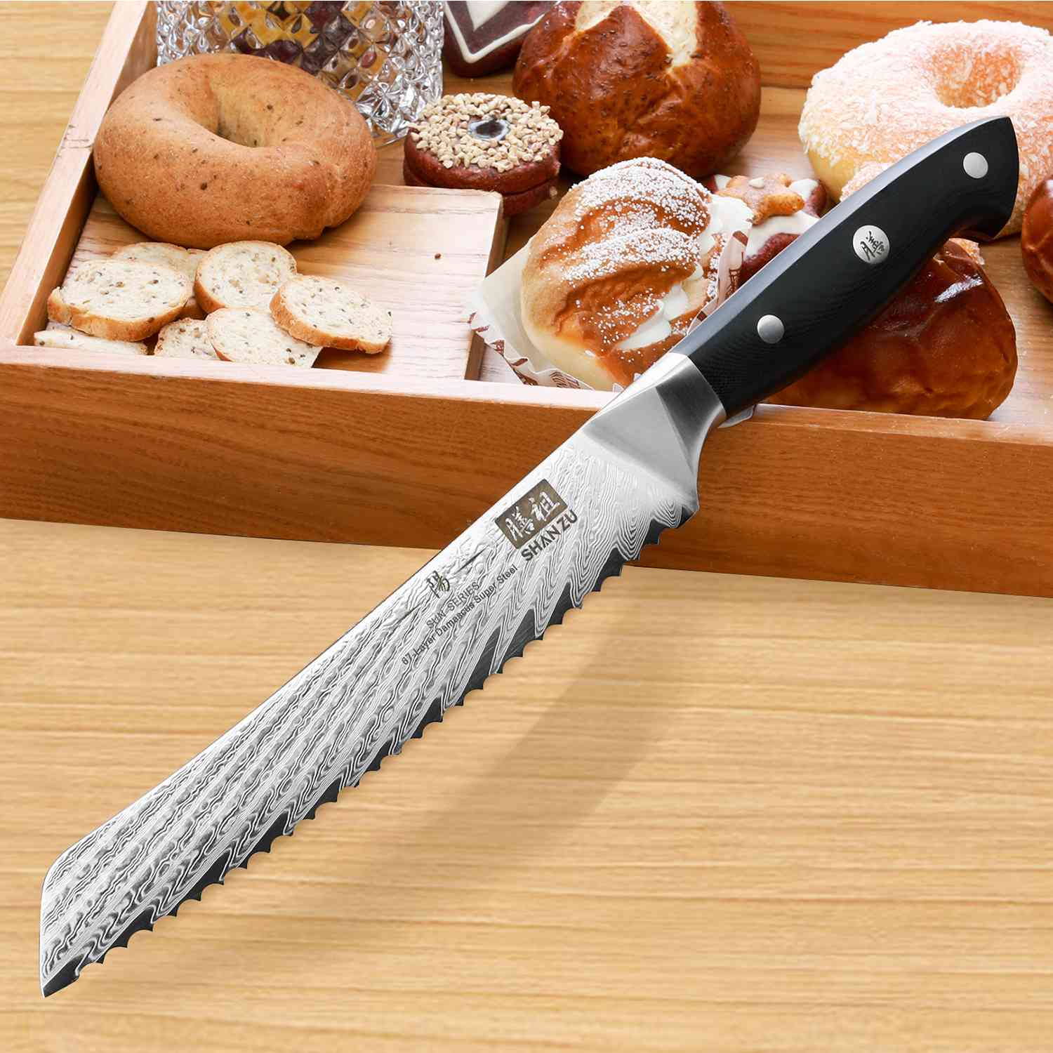 Sun Series Damascus Bread Knife | SHAN ZU Knvies