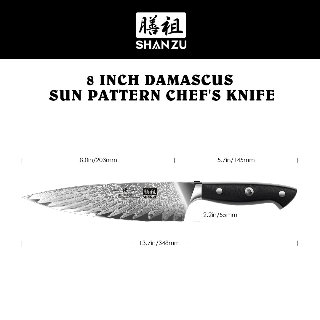 Sun Series Damascus Chef Knife | SHAN ZU Knvies