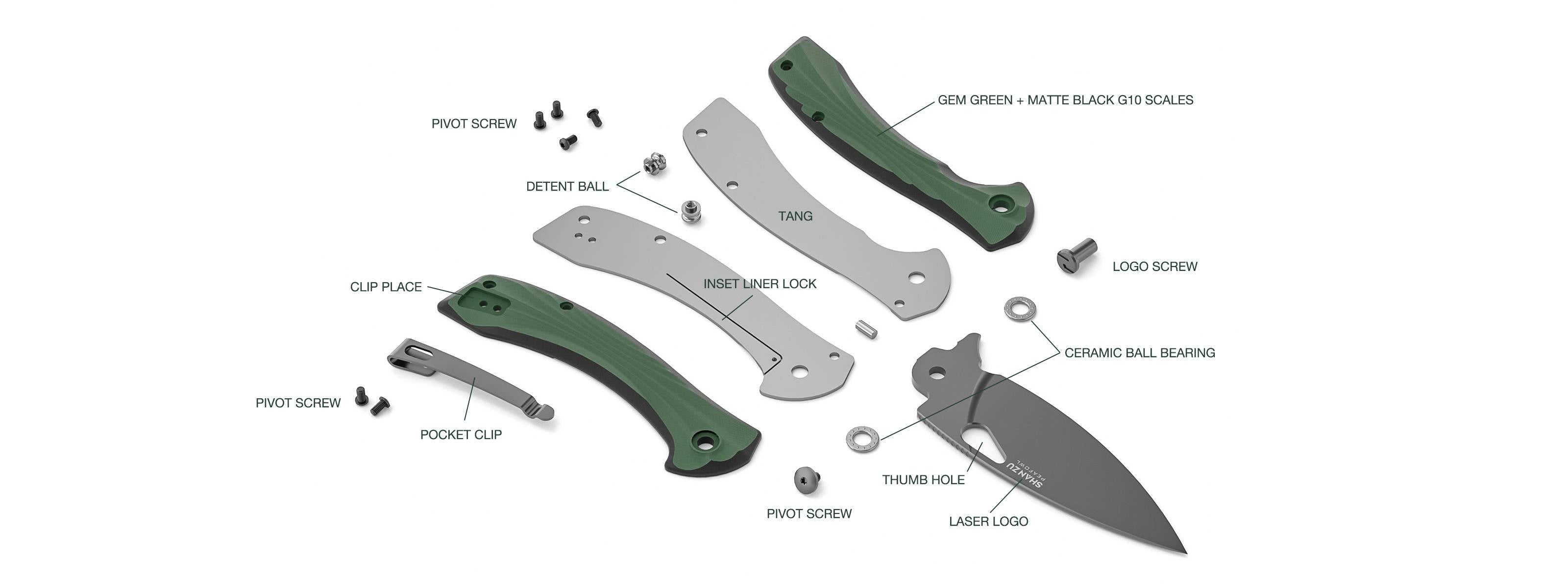 Peafowl - Liner Lock Knife - Gem Green + Matte Black G10 Handle ( 7.80” ZDF905 Blade )