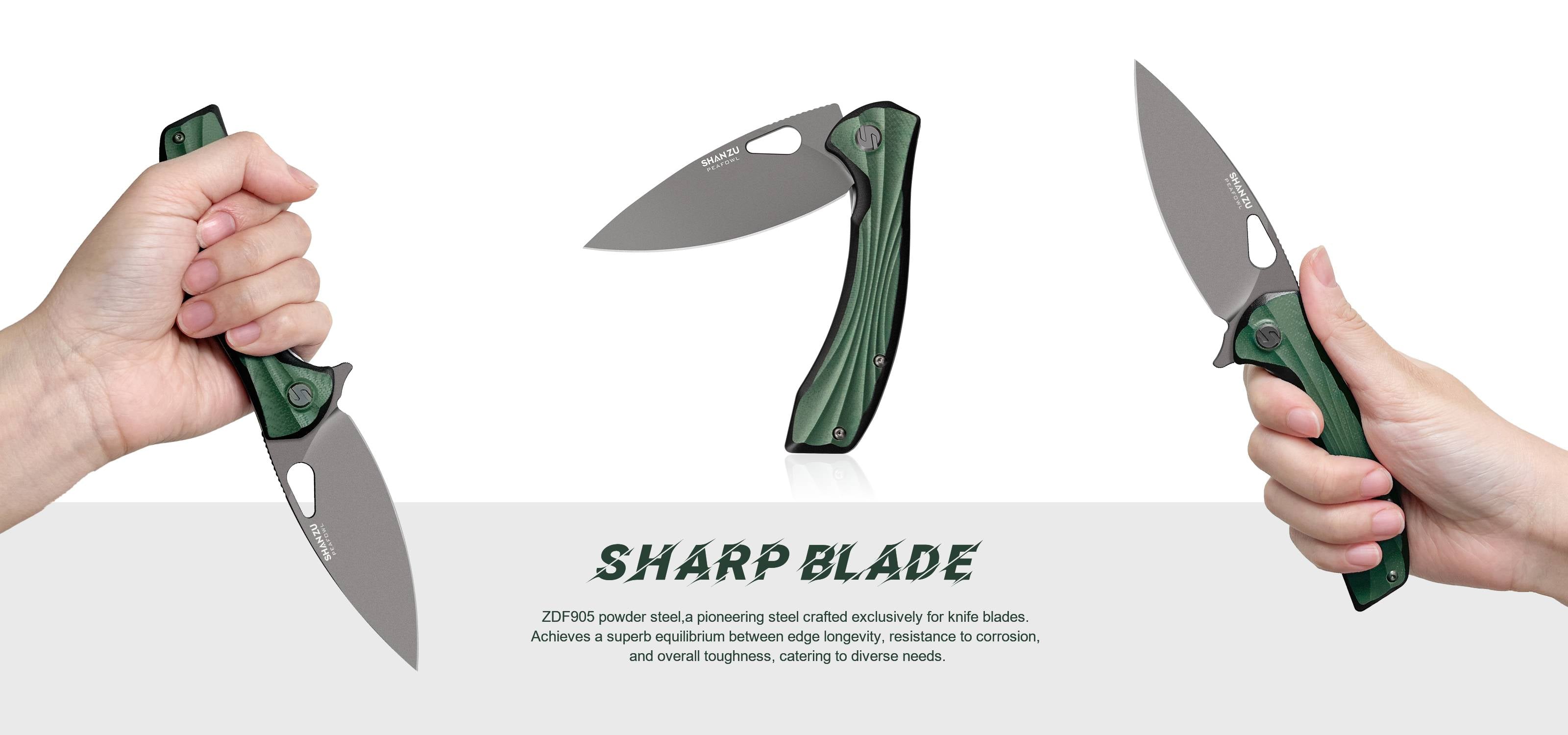 Peafowl - Liner Lock Knife - Gem Green + Matte Black G10 Handle ( 7.80” ZDF905 Blade )