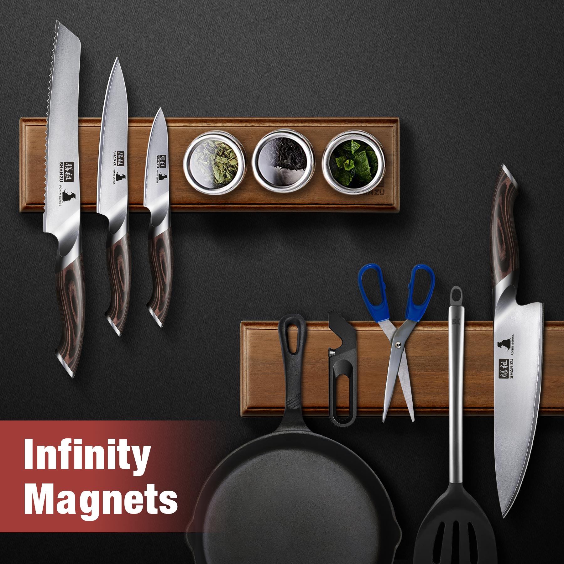 Magnetic knife block Set | SHAN ZU Knives | Ronin series