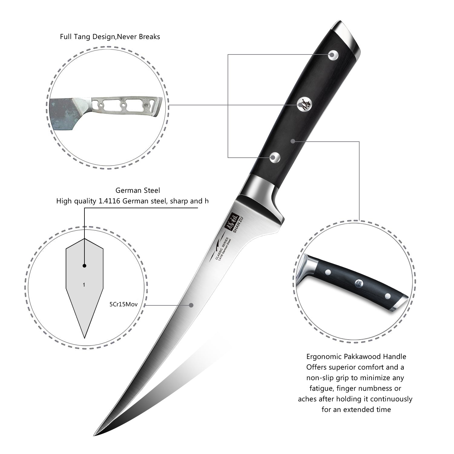 German Steel 7" Filet Knife | SHAN ZU Knives