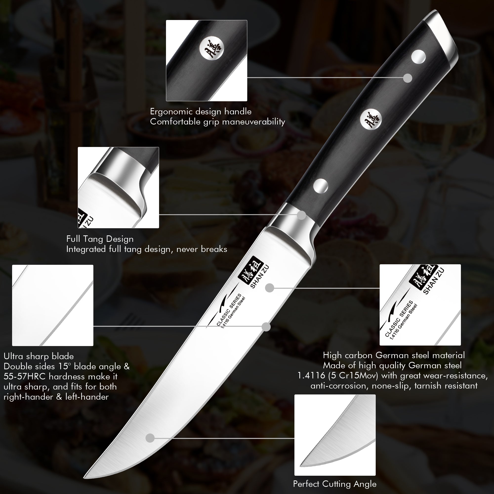 German Steel 4-piece Steak Knife Set | SHAN ZU Knives