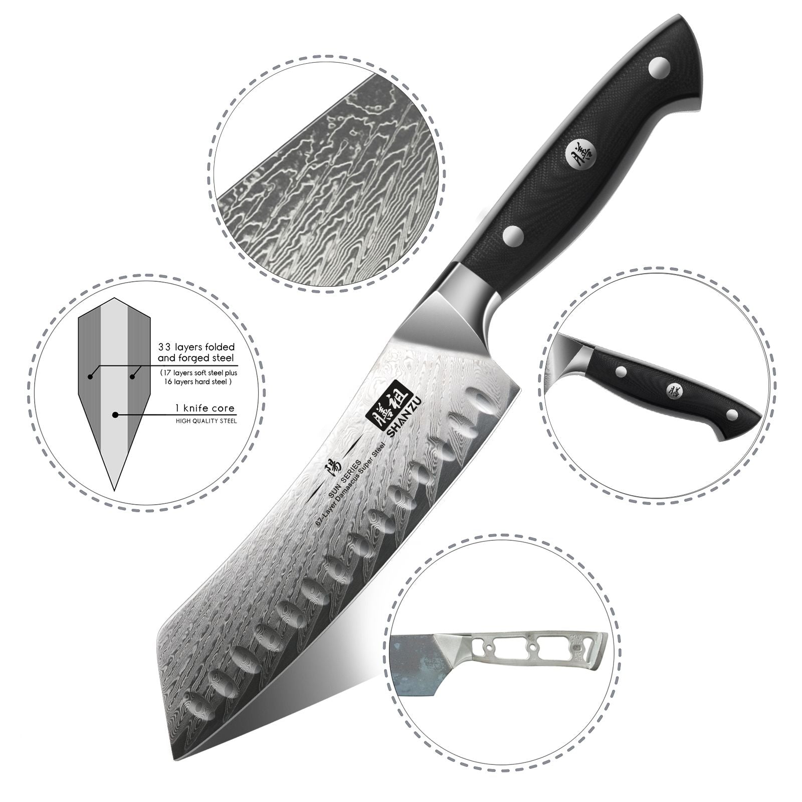 Sun Series Damascus Santoku Knife | SHAN ZU Knvies