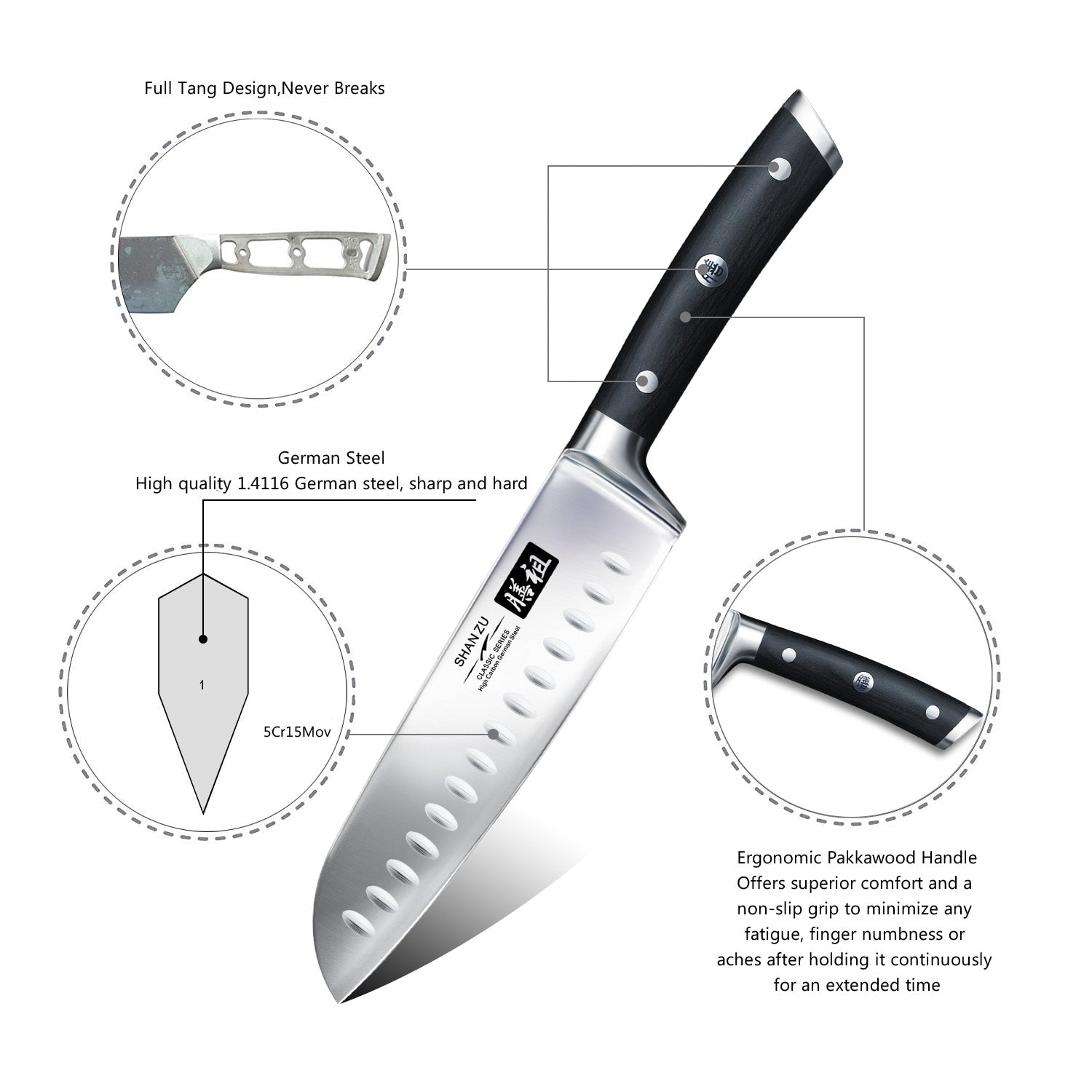 German Steel 7" Santoku Knife | SHAN ZU Knives