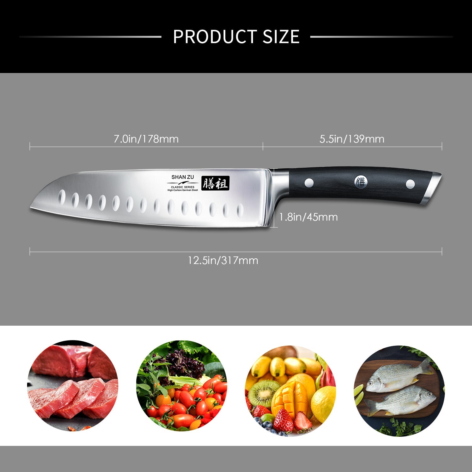 German Steel 7" Santoku Knife | SHAN ZU Knives
