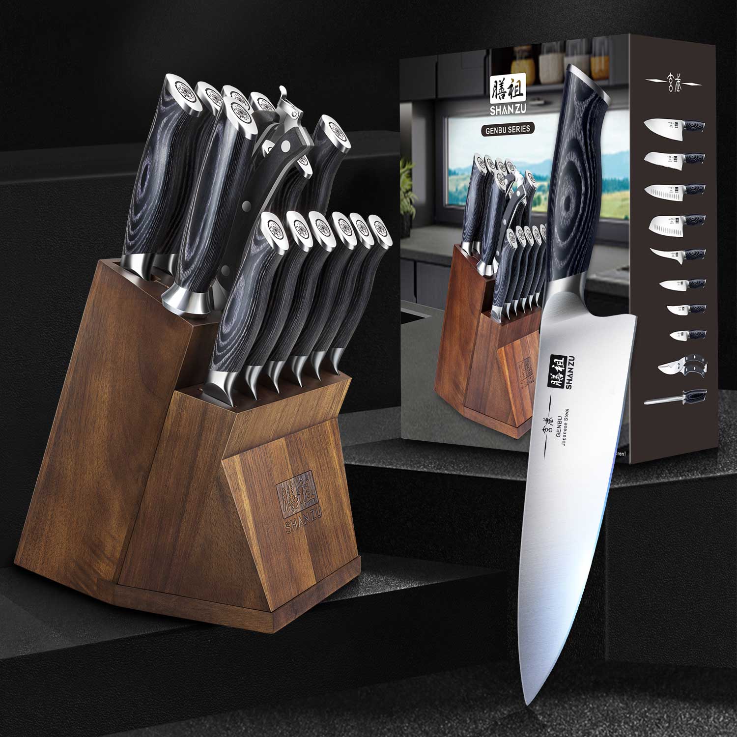 16-PCS Professional Japanese Knife Set | Genbu Sereis | SHAN ZU Knives