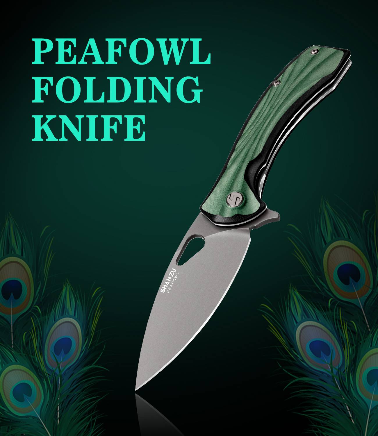 Peafowl - Liner Lock Knife - Gem Green + Matte Black G10 Handle ( 7.80” ZDF905 Blade )