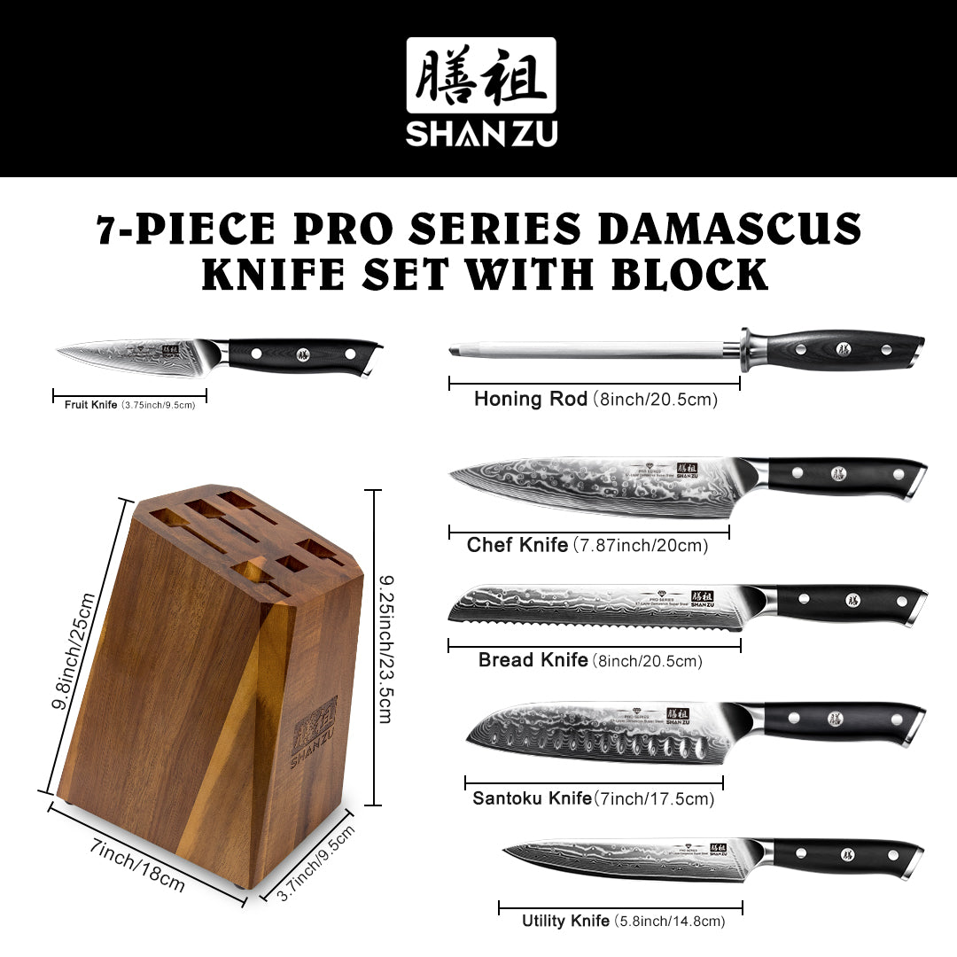 Pro Series 7-PCS Damascus Kinfe Set | SHAN ZU Knives