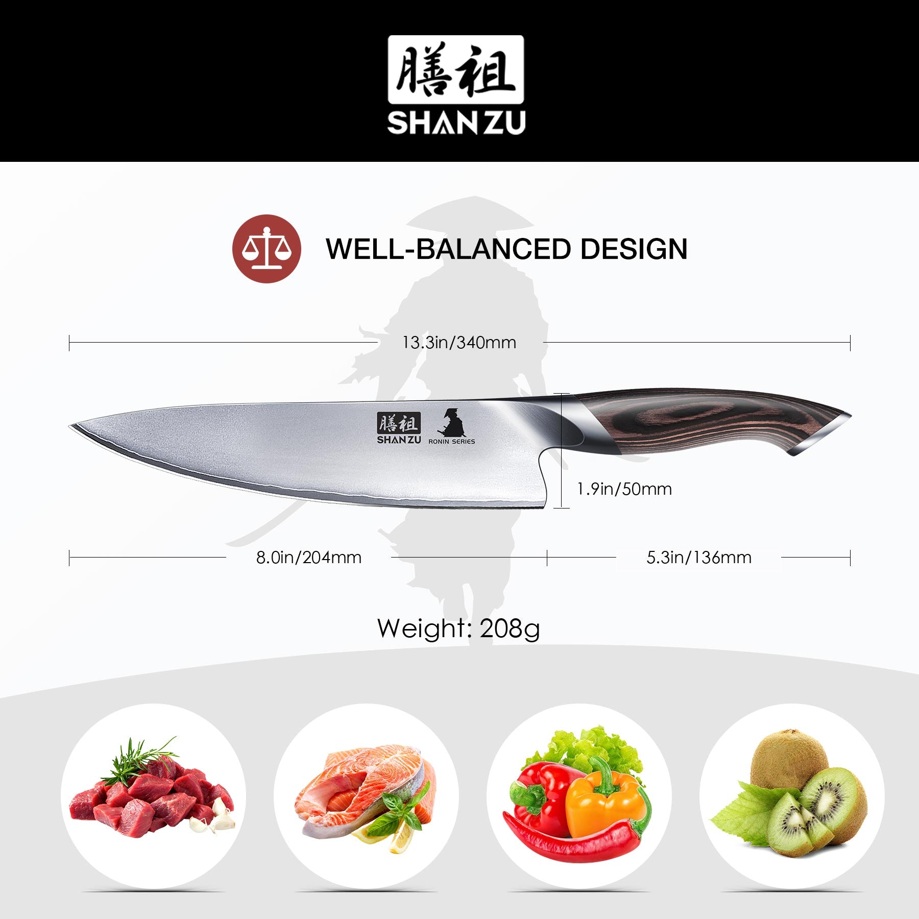 Japanese 8" Chef Knife | SHAN ZU Knives | Ronin series