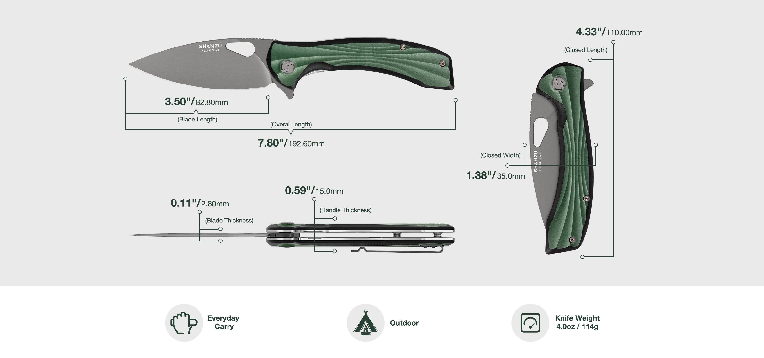 Peafowl - Liner Lock Knife - Gem Green + Matte Black G10 Handle ( 7.80” ZDF905 Blade )