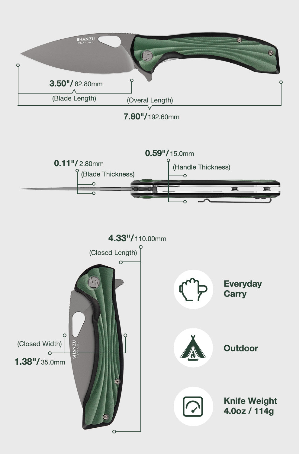 Peafowl - Liner Lock Knife - Gem Green + Matte Black G10 Handle ( 7.80” ZDF905 Blade )