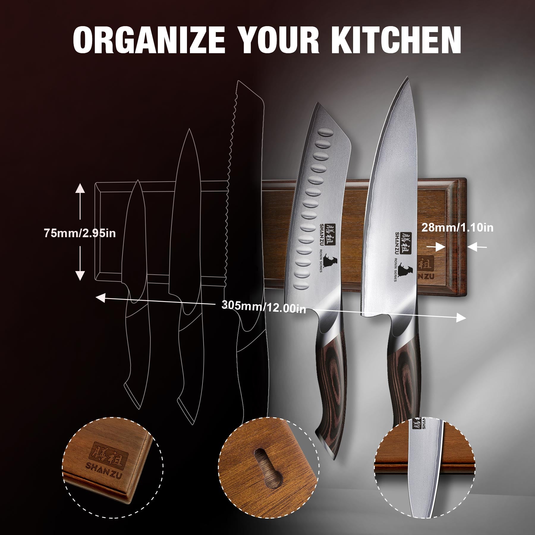 Magnetic knife block Set | SHAN ZU Knives | Ronin series