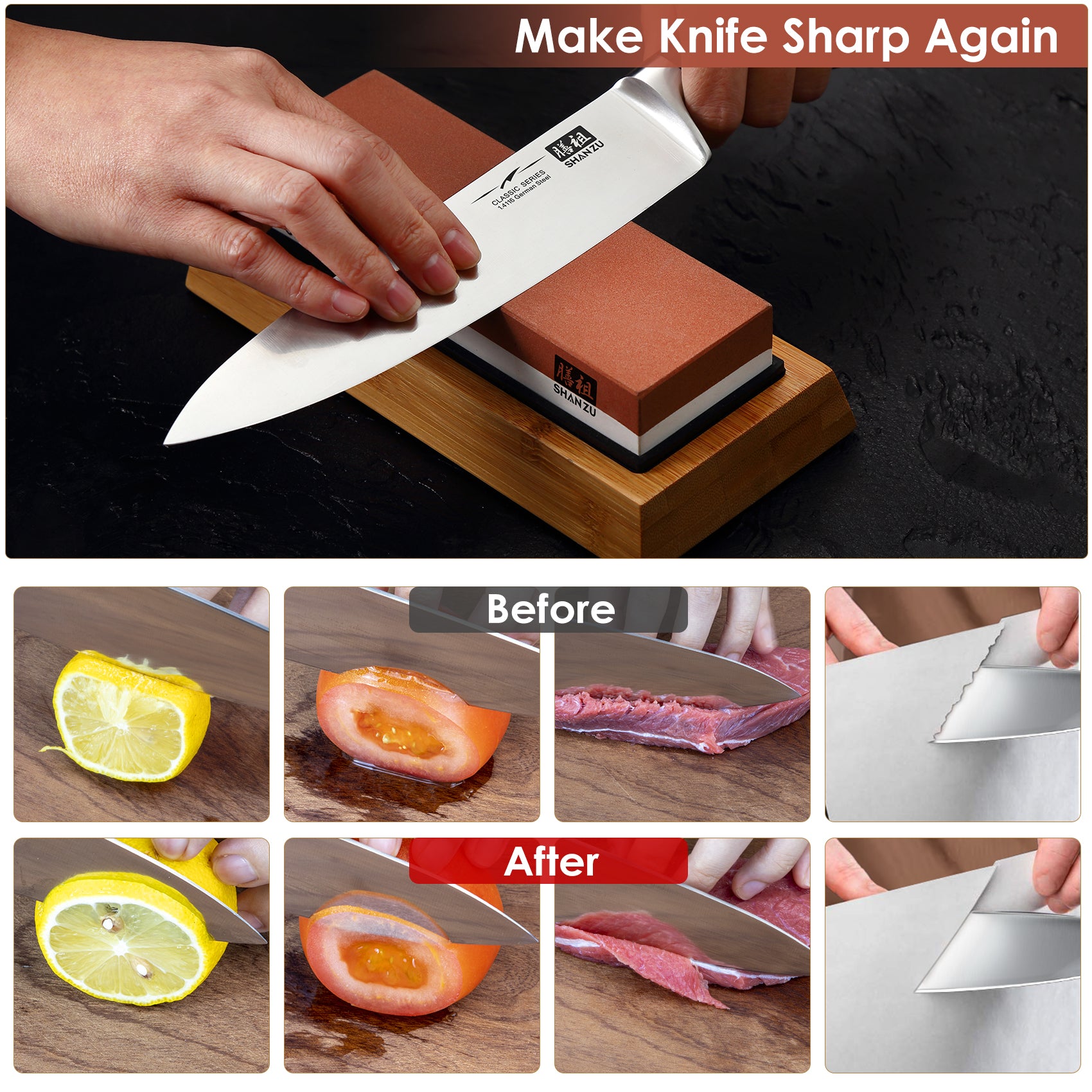 Sharpening Stone SHAN ZU Whetstone Knife Sharpening Kit, Premium 2 Side Whetstone 1000/6000 for Sharpening Knives, Wet Stone Sharpening Stone Knife Non-slip Base Angle Guide