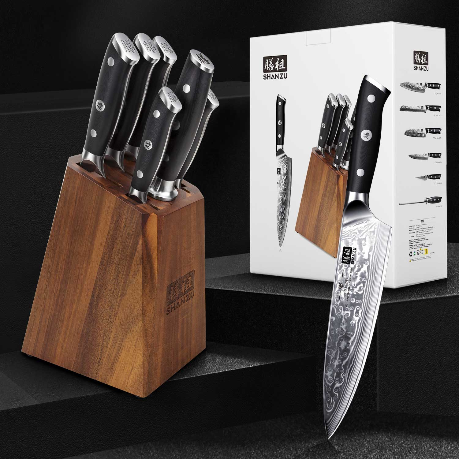 Pro Series 7-PCS Damascus Kinfe Set | SHAN ZU Knives