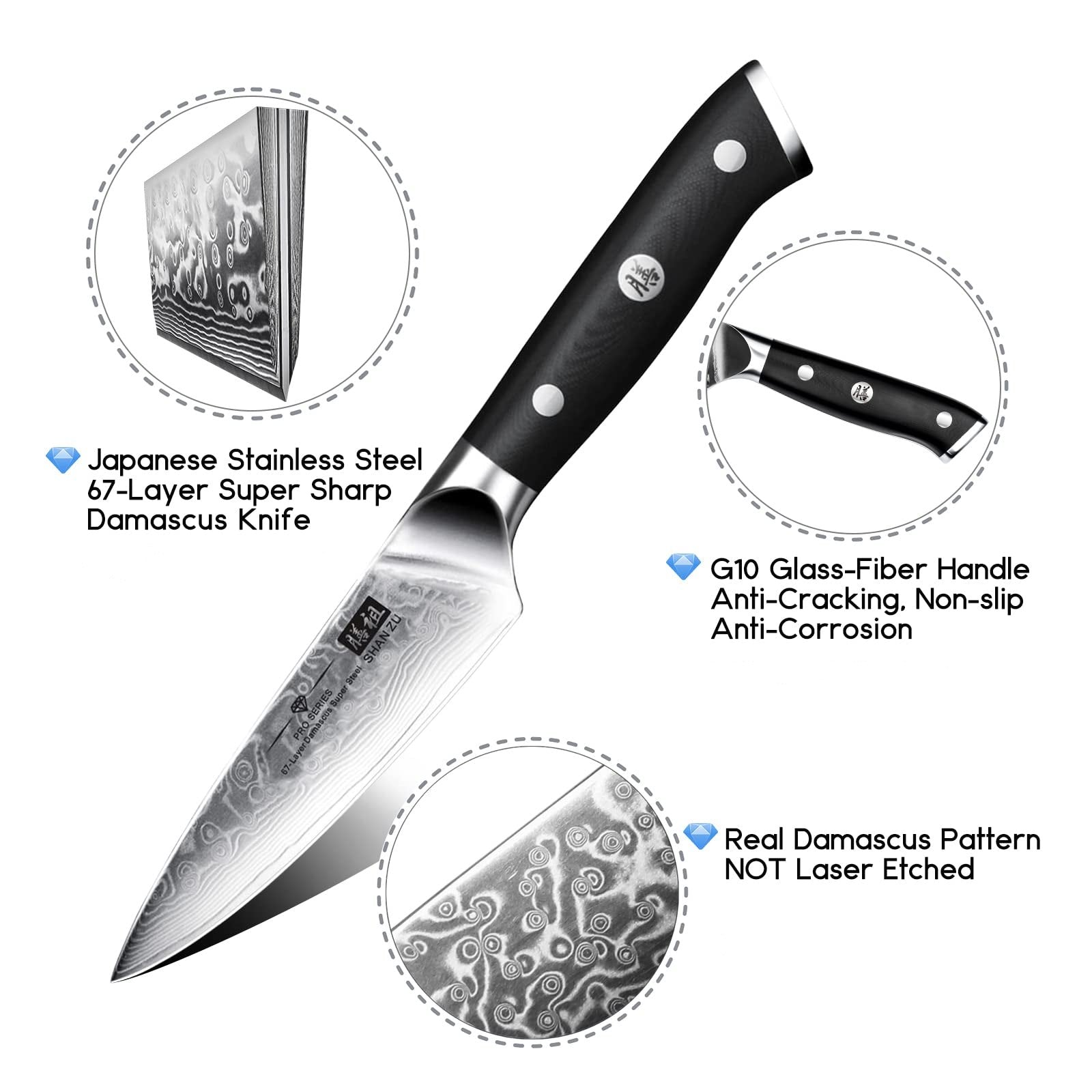 Pro Series Damascus Paring Knife | SHAN ZU Knvies