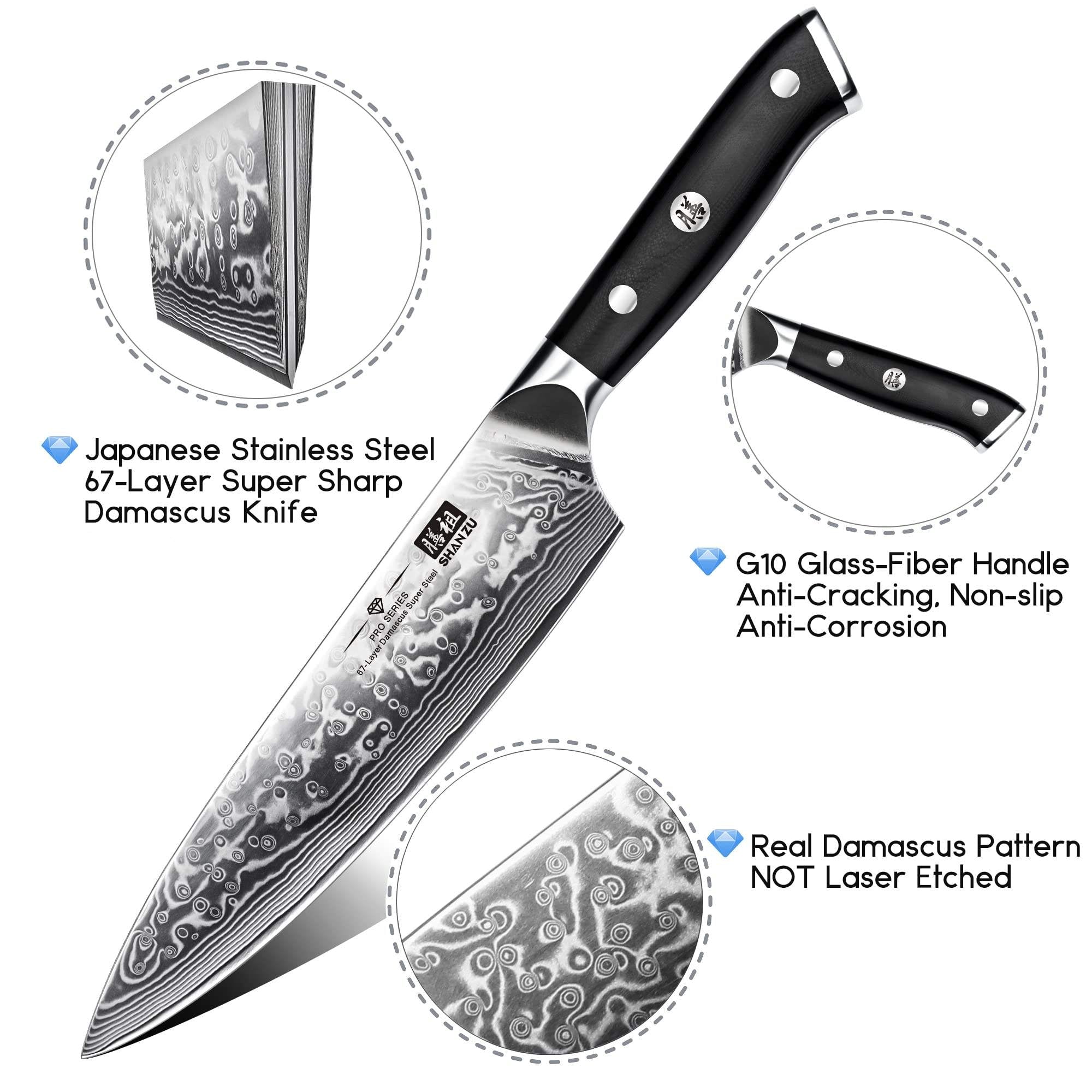 Damascus Chef’s Knife 8" Plus |  Pro Series